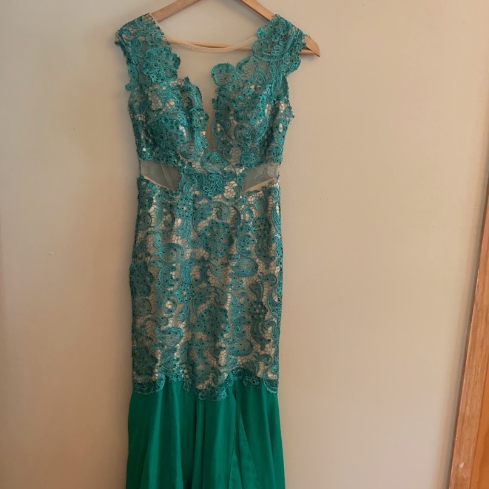 Elegant evening gown emerald green